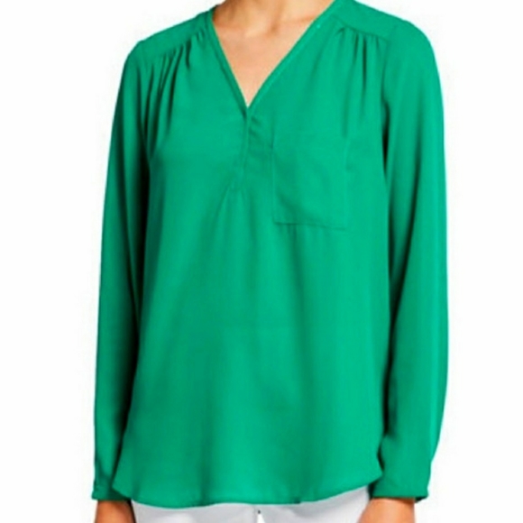 Pleione Tops - Pleione Green Long Sleeve V Neck Blouse